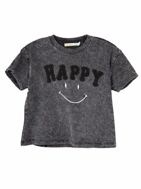 Vintage Havana “Happy” Cropped Tee | Acid Wash Black | Size Large